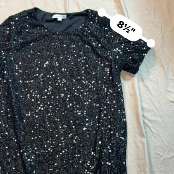 Ophelia Roe flashy sequined elegant black short sleeve midi dress SIZE SMALL - Picture 10 of 13